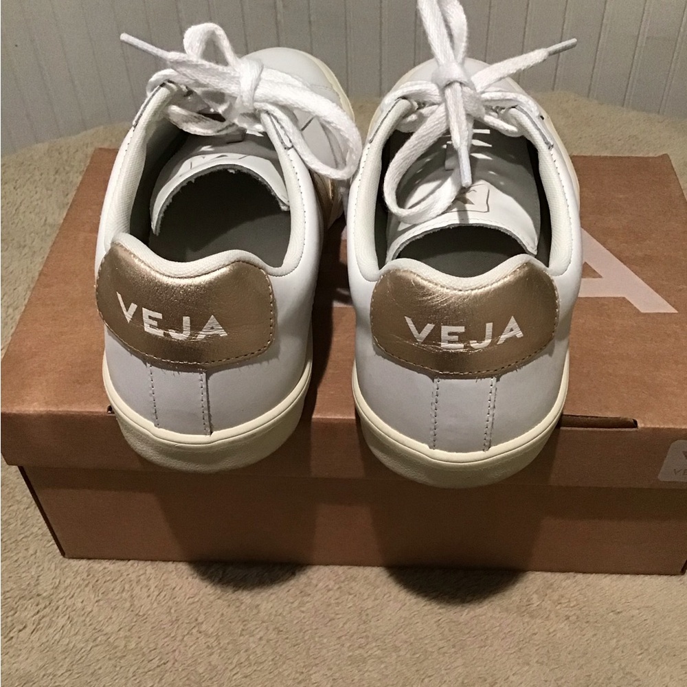 Veja Women's White and Gold Accent Sneakers - Picture 6 of 7